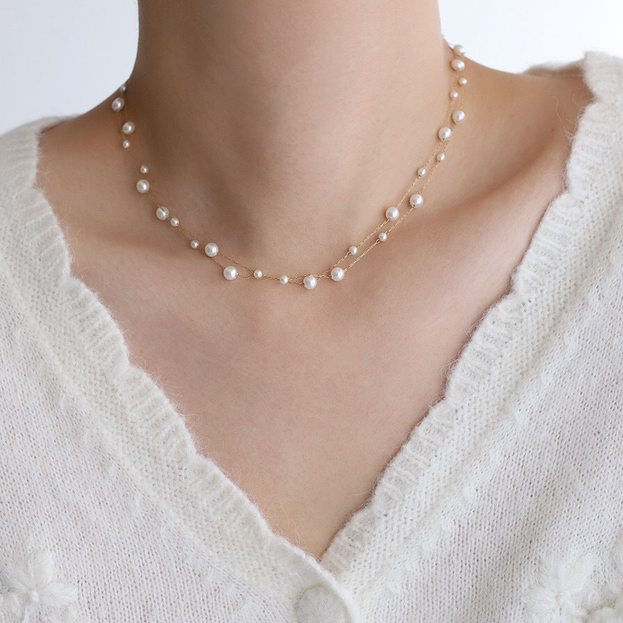 Double Circle Pearl Choker Necklace