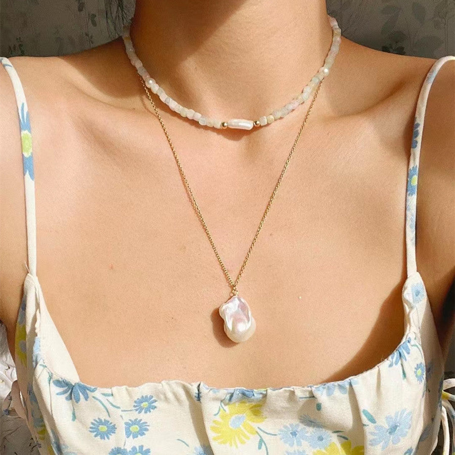 Vintage Baroque Pearl Pendant Necklace 24K Gold Plated
