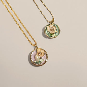 Monet's Garden, Elegant Enamel Oil Drop Pendant Necklace, Girlfriend Gift, Anniversary Gift