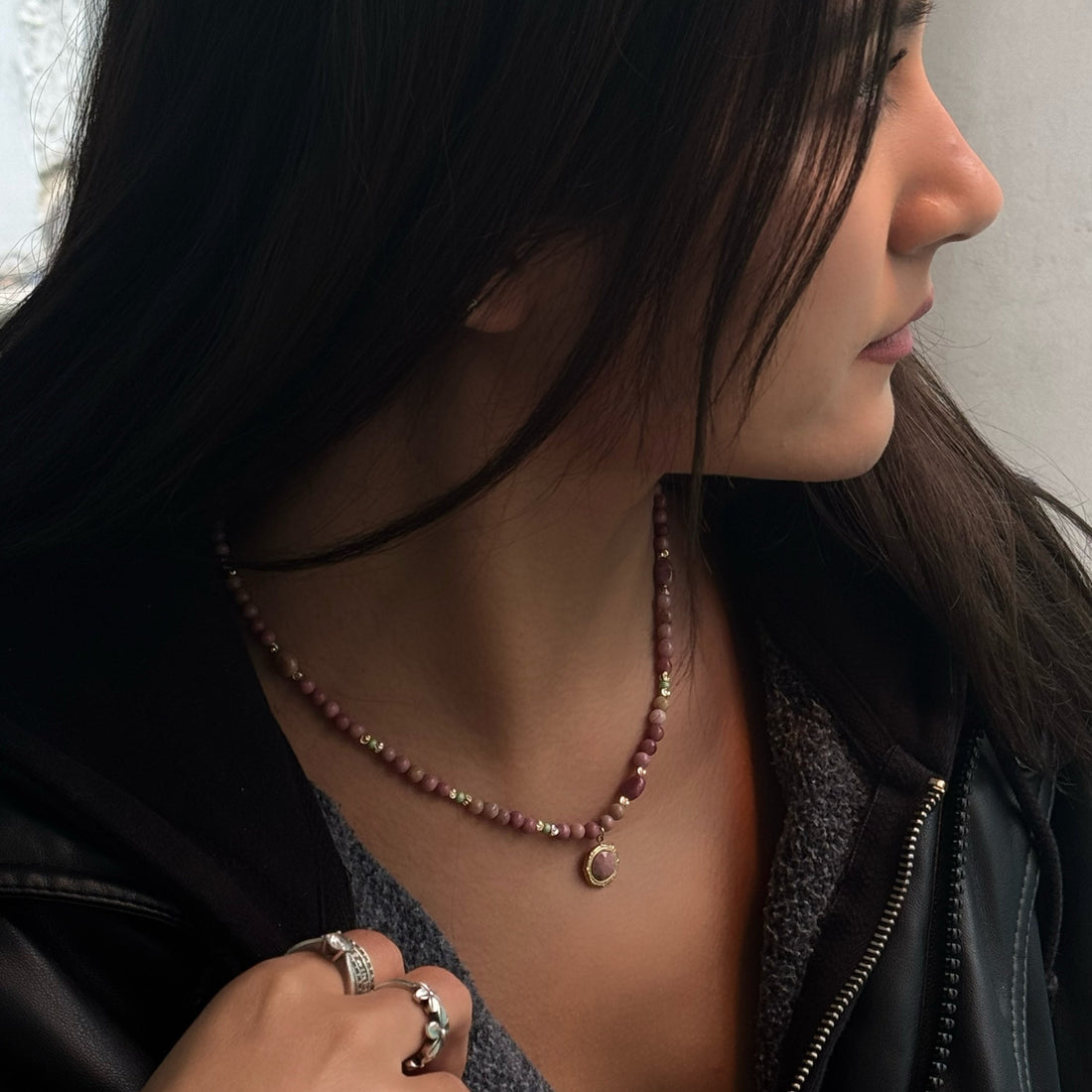 Handcrafted Natural Stone African Pine Bead Necklace Titanium Steel Choker,Mothers Day Jewelry