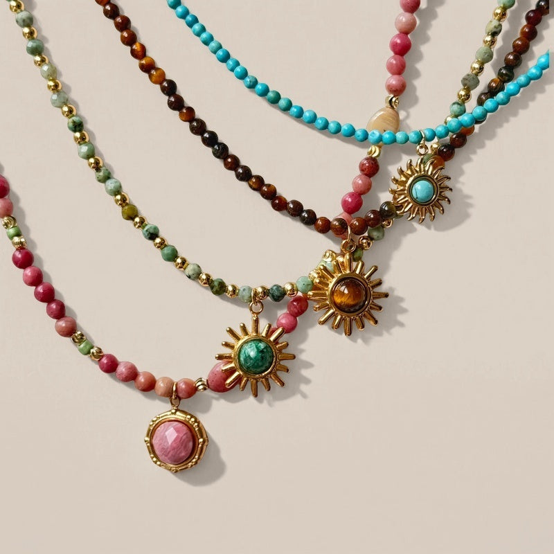 Handcrafted Natural Stone African Pine Bead Necklace Titanium Steel Choker,Mothers Day Jewelry