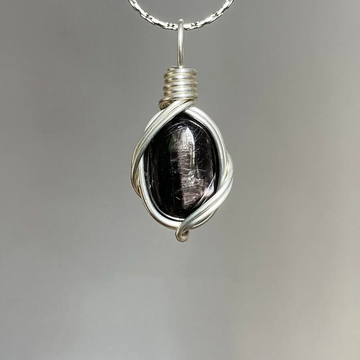 INTJ Personality Gift,Natural Hypersthene Wrapped Pendant, MBTI-inspired Wound Wire Jewelry Collection