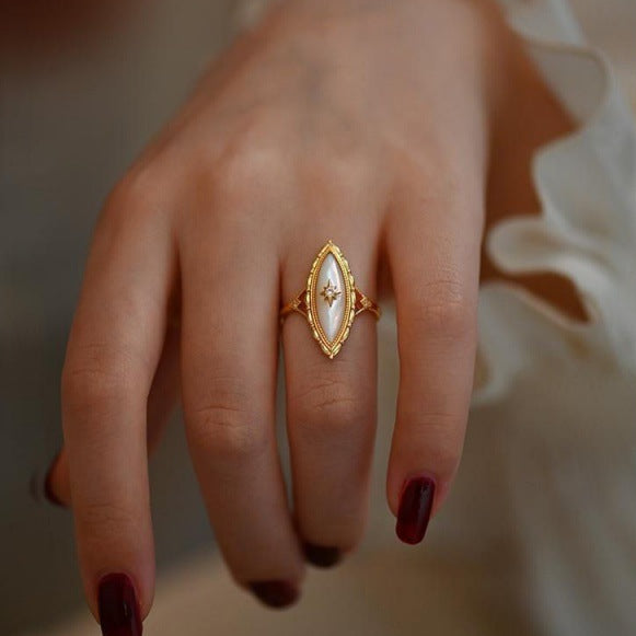 Starry Eye:Pearl shell Inlay Open Ring Vintage Style,Mother's Day gifts, Anniversary gifts