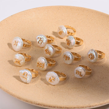 Personalized Zodiac Pearl Ring – Handmade Astrology Jewelry Gift for Her