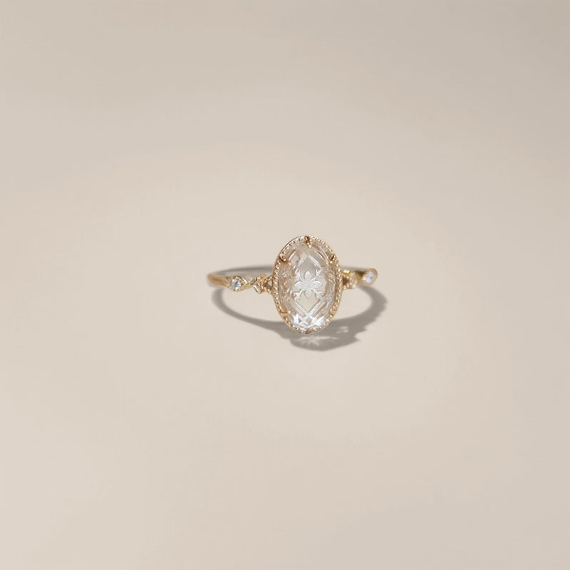 Mirror Fountain: Elegance White Crystal Rose Ring Women Gift