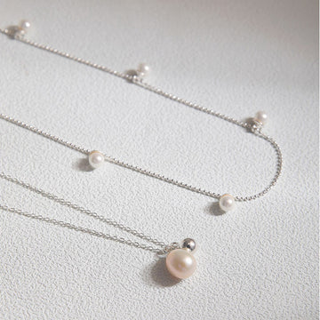 Silver Baroque Pearl Choker Starry Necklace