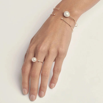 S925 Silver Pearl Single Diamond Ring for Women Minimalist Chic Adjustable