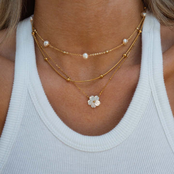 Titanium Steel White Shell Flower Necklace Chain
