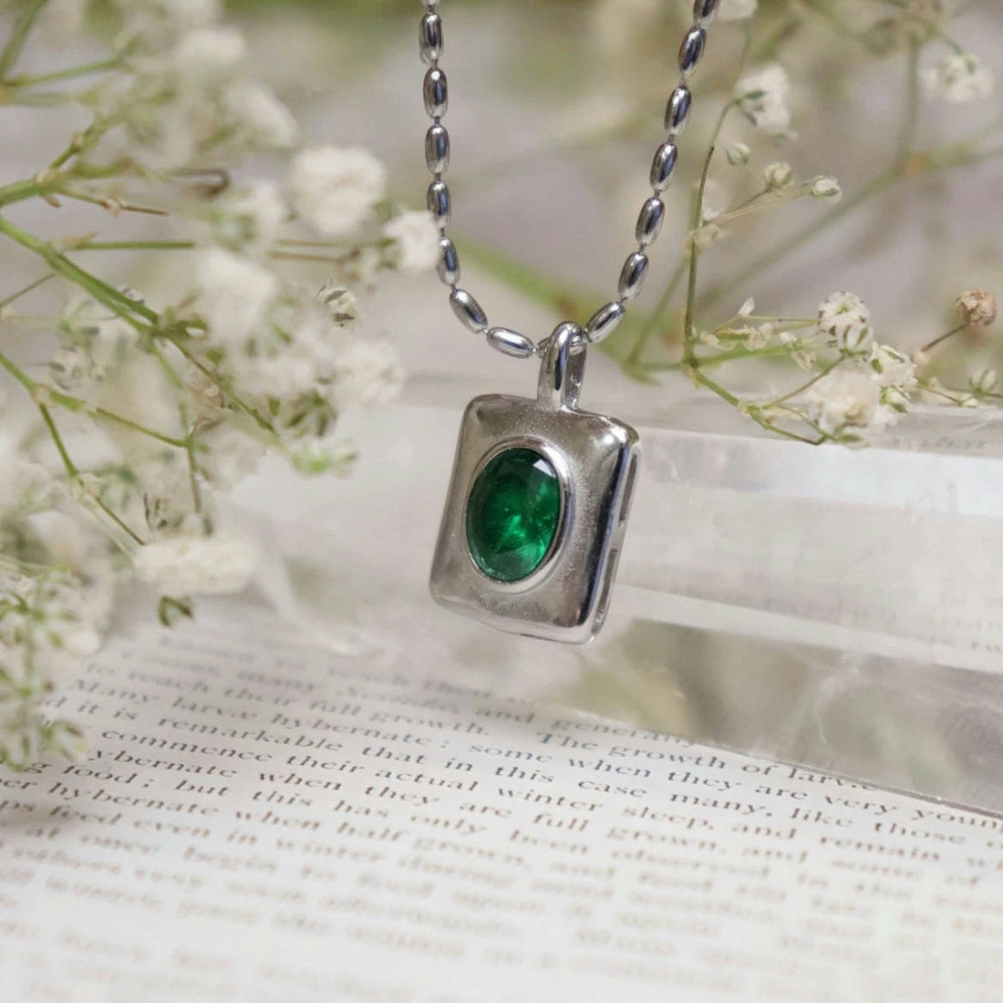 Green Square Pendant Necklace