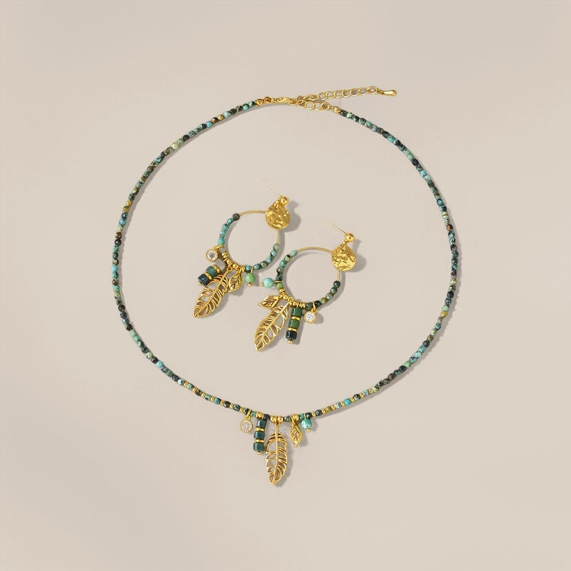 Vintage French Turquoise Necklace Hollow Leaf Design