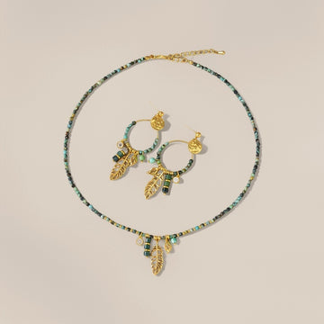 Vintage French Turquoise Necklace Hollow Leaf Design