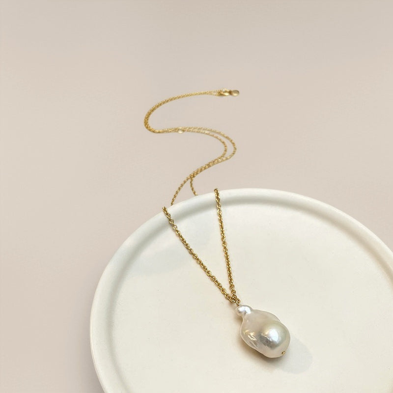 Vintage Baroque Pearl Pendant Necklace 24K Gold Plated