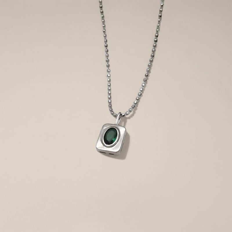 Green Square Pendant Necklace