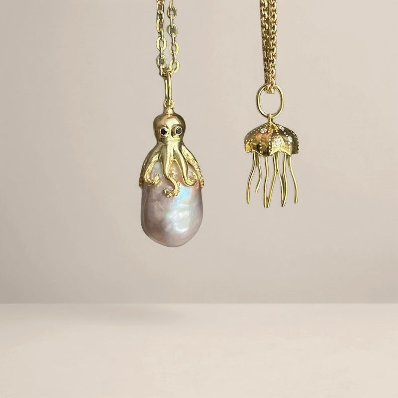 Summer Beach Series Octopus Jellyfish Pendant Necklace Ocean Pearl Baroque Choker