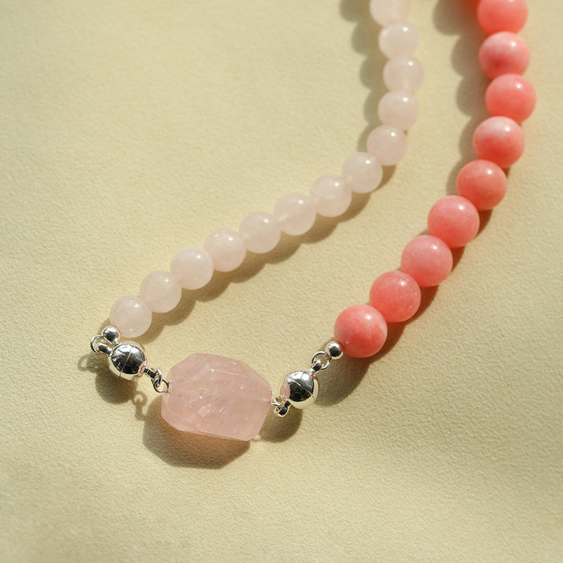 Zodiac Crystal Necklace Peach Pink Stackable Trendy
