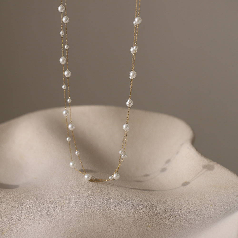 Double Circle Pearl Choker Necklace