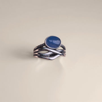 MBTI Personality -Handcrafted Jewelry for INTJ Gift,Vintage Style 925 Sterling Silver Ring with Royal Blue Sapphire
