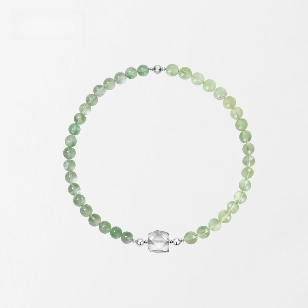 Green Fluorite Choker Necklace with White Crystal Beads and Grape Quartz Bracelet