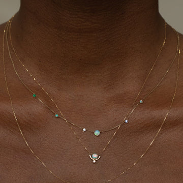 Titanium Steel Gold Plated Blue Opal Tear Drop Double Layer Necklace